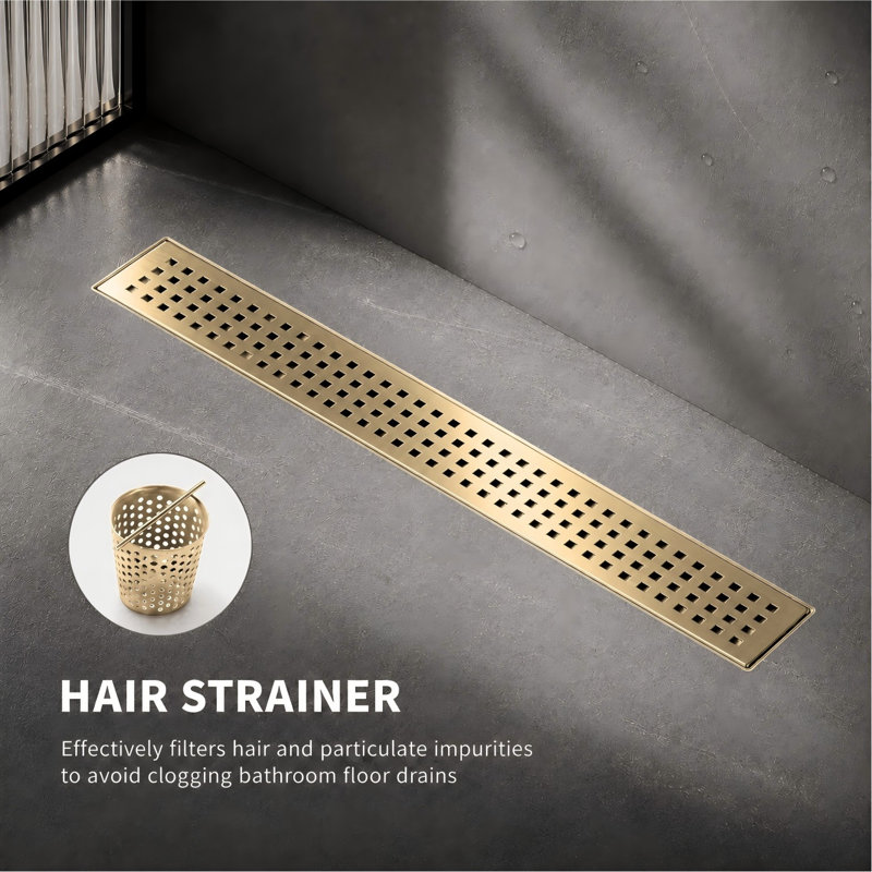 FirmBase 24" Brushed Gold linear grid drain, Brushed Gold