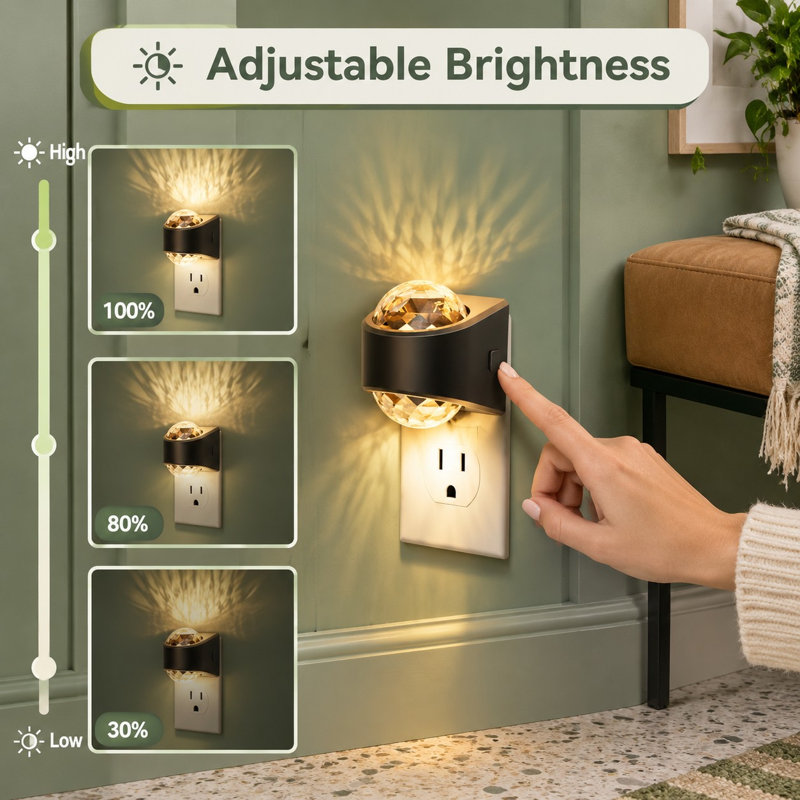 This wall-plug star-projector night light uses an automatic light sensor and provides 3000K 3000K Soft White illumination, creating galaxy-style decor for bathrooms, hallways, and rooms.
