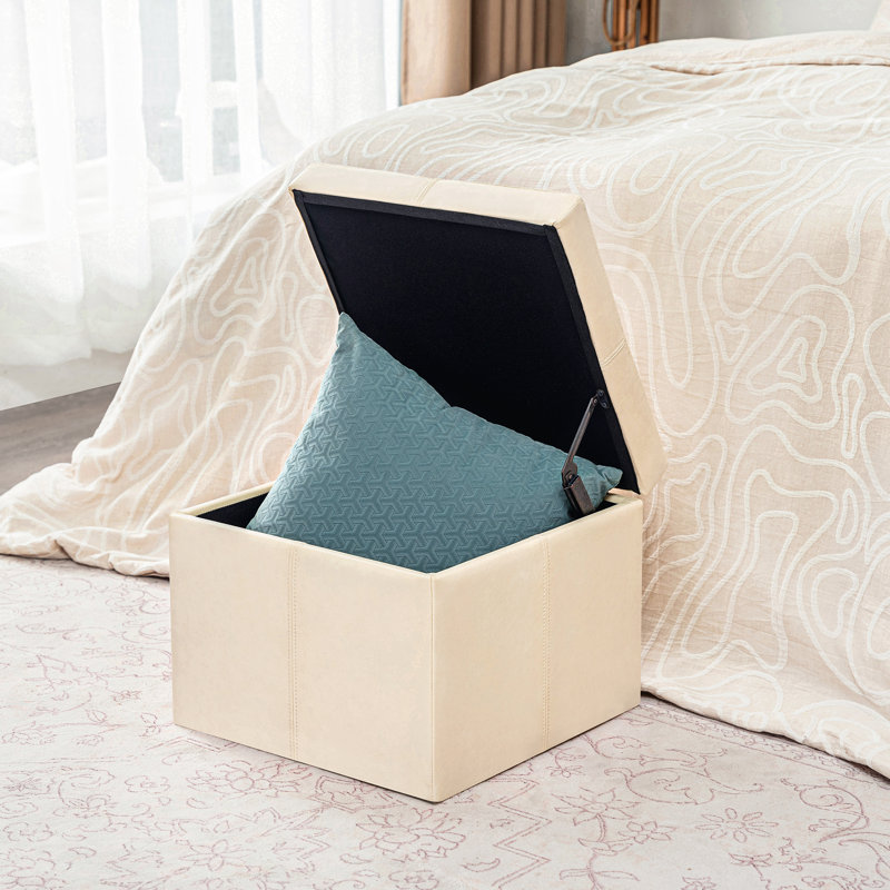 Hanscom Upholstered Ottoman, Beige Faux Leather