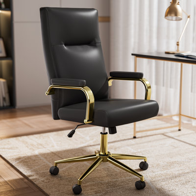 Leather Executive Office Chair, High Back Desk Chair with arms and wheels