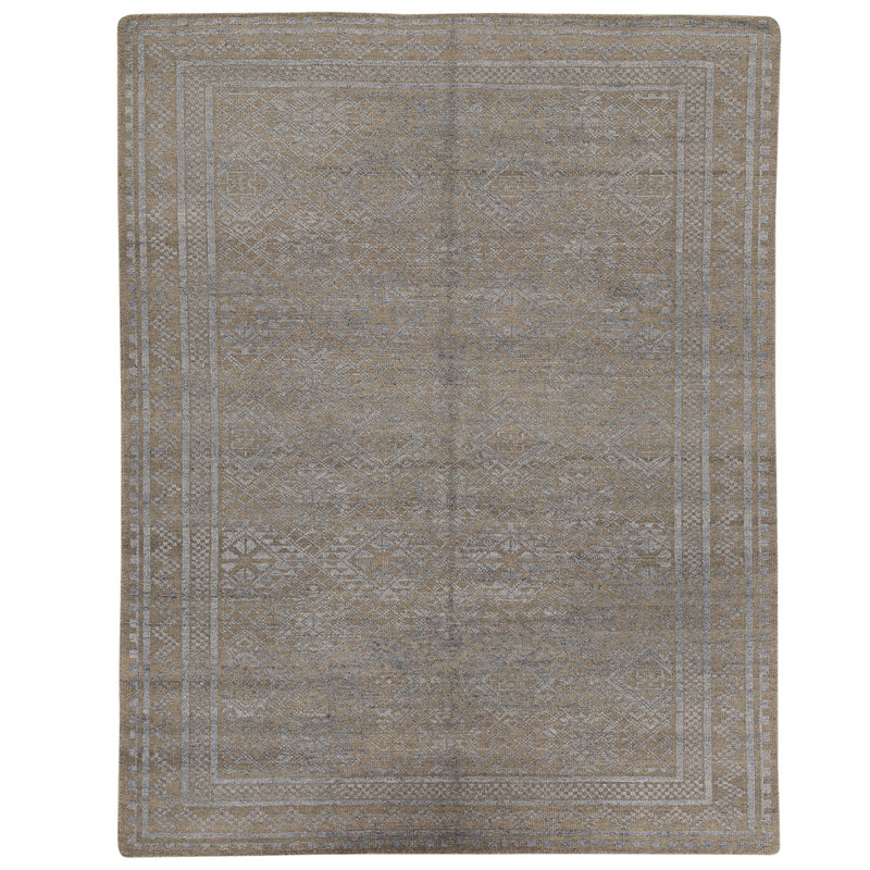 Tapis gris / bleu clair de haute qualité noué à la main