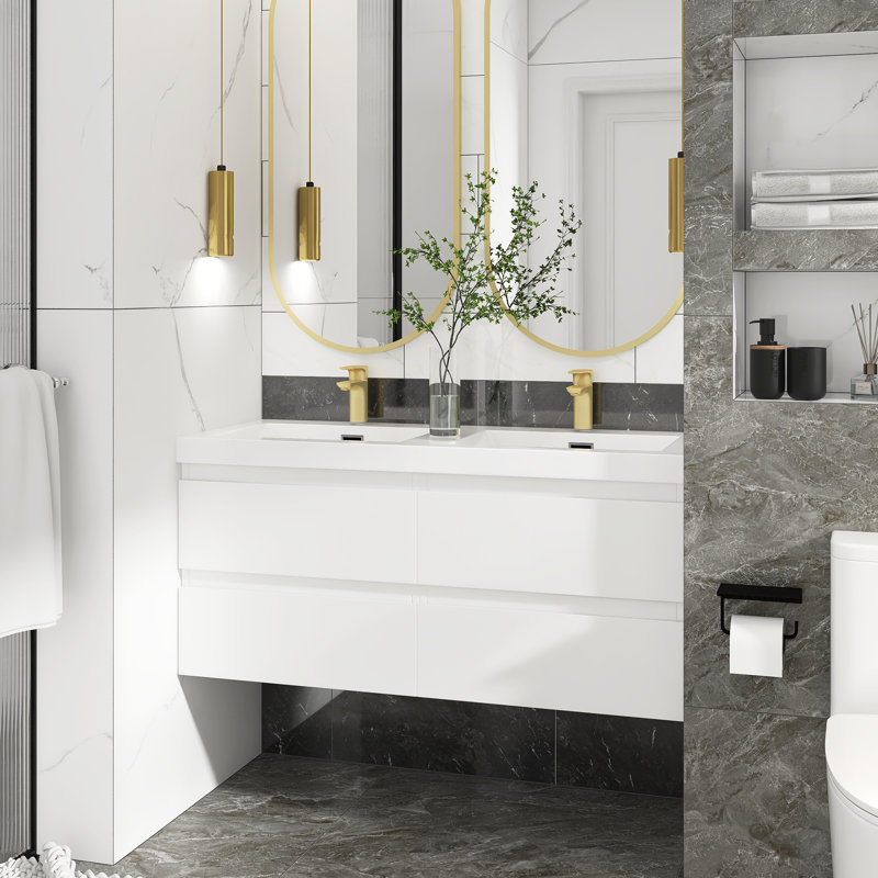Manthan 48'' Double Bathroom Vanity with Resin Top, White
