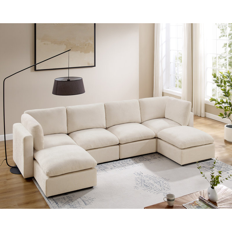 Canapé modulaire 121,26 po, Mélange de polyester blanc