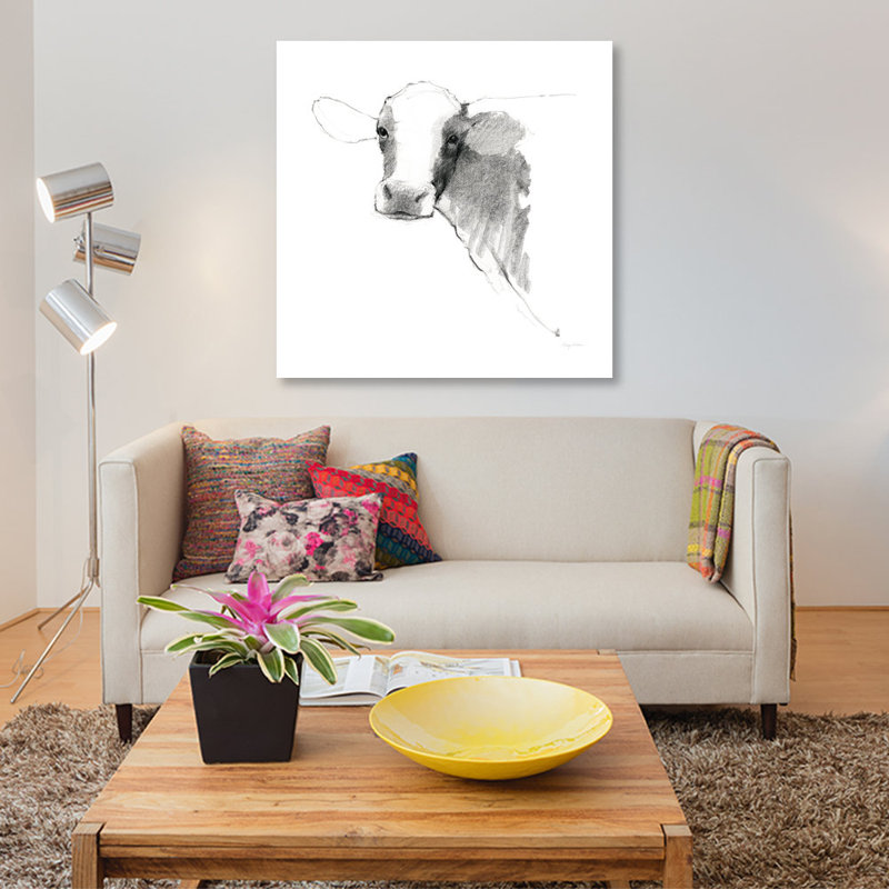 « cow ii dark square », impression sur toile, H 37 po x l 37 po x P 1,5 po, Toile tendue, Pas de tapis