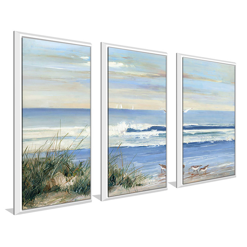 Beach Combers - 3 pièces, peinture sur toile à cadre flottant, L 52,5 po x H 33,5 po