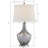 26" Smoked Glass Table Lamp with White Linen Shade 3-Way Dimmable for Bedroom and Living Room