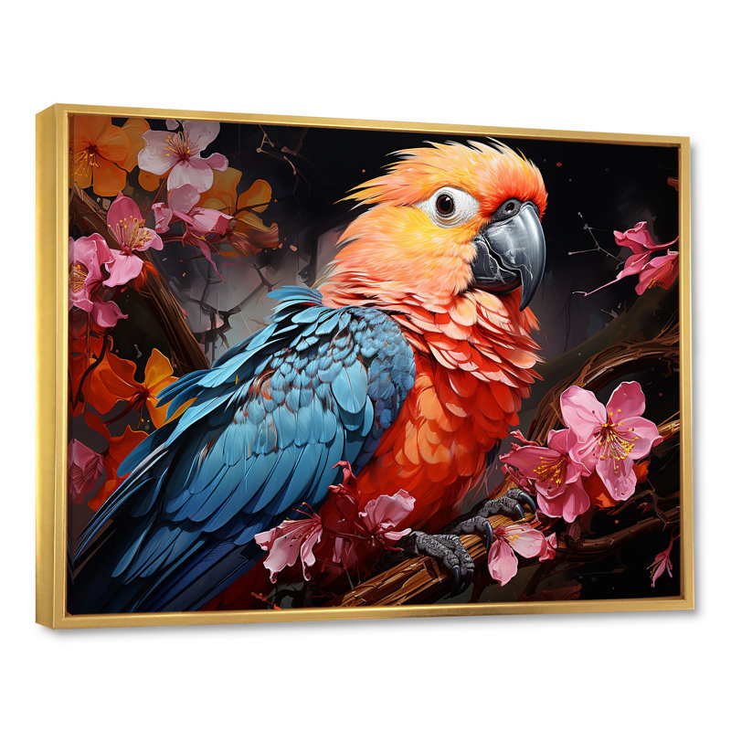 " Parrots Tropical Rhapsody I ", Gold Floater Frame, 30" H x 40" W x 1.5" D