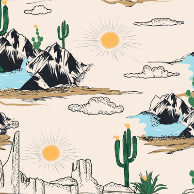 Modern Desert Wallpaper Cactus Mountain Wall Mural