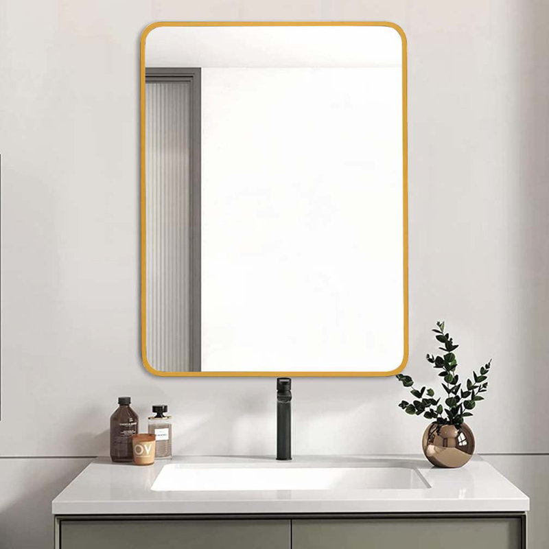24x32 Inch Metal Framed Rectangular Bathrrom Mirror for Wall, 32" x 24", Gold