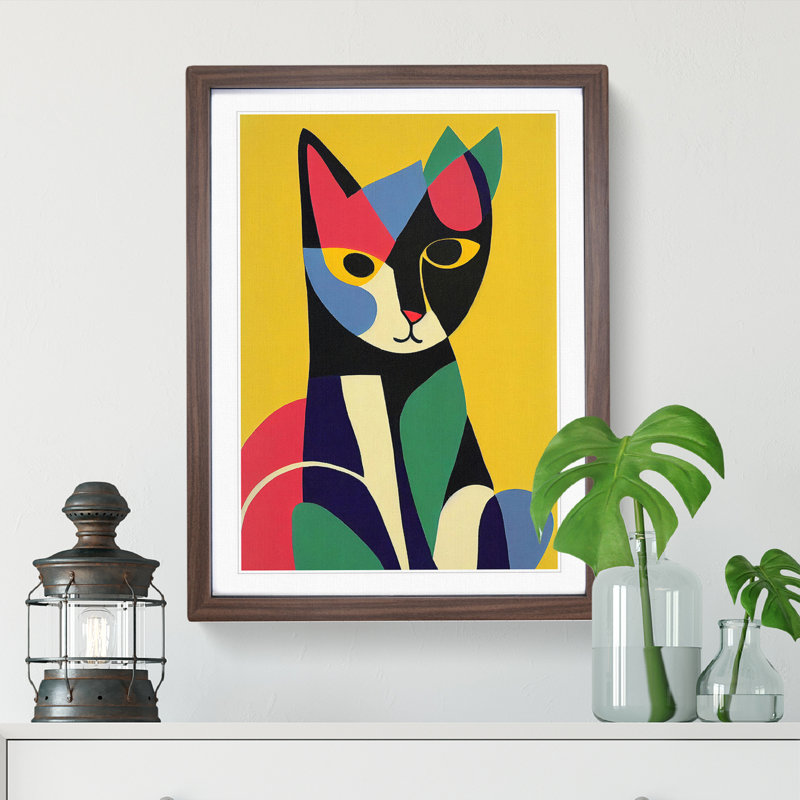 Cat In Abstract No.2 Framed Print, 34cm H x 25cm W x 2cm D, Brown Framed