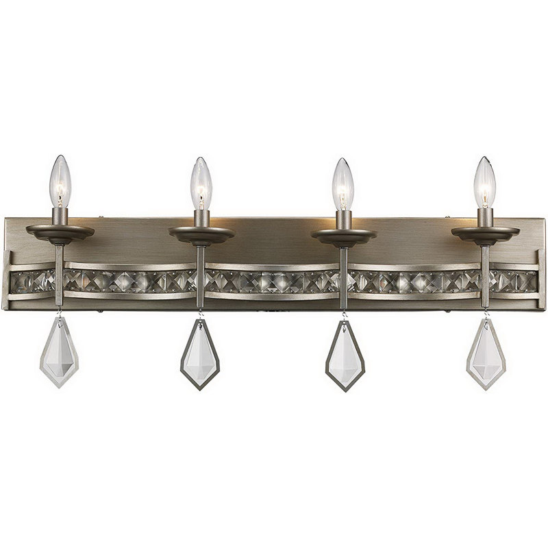 Barre d’éclairage de salle de bain antique 4 lumières à luminosité et argent Whisler
