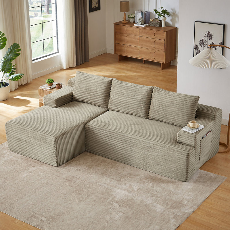 Canapé modulaire en L avec siège profond, sans assemblage requis, canapé modulaire pour salon, chambre à coucher, appartement, chameau