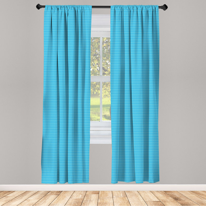 Ebern Designs, rideaux abstraits, disposition de tons turquoise, paire, turquoise et bleu ciel profond, L 28 po x L 63 po