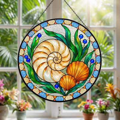 Coquillage et algues, peinture sur toile en verre coloré