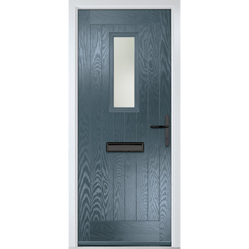 Crystal GRP Front door Sunningdale Slate Grey 920mm x 2090mm Open in Left hand Stipolytte Glass, 89mm x 209mm, Left