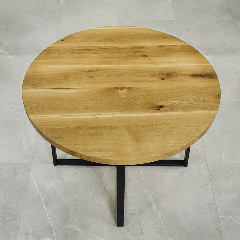 Mardiros Oak Round Wood Top Dining Table with Steel Base, 76cm H x 100cm L x 100cm W, Natural Oil