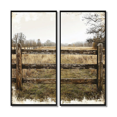 Gris et brun, ferme, paysage, clôture rustique