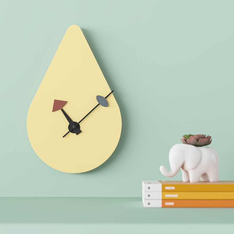 Ullyot MDF Wall Clock with Aluminum Hands and Silent Non-Ticking Teardrop Shaped Design, Ocean Green, 15''W x 9''H x 1''D