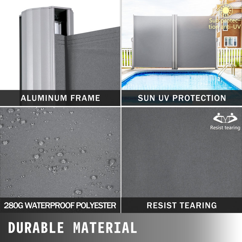 VEVOR 236'' W x 63'' D Metal Cover Retractable Side Awning, Gray