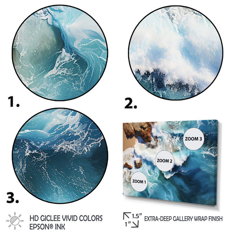 Skyblue vue aérienne des vagues côtières IV - plage, art mural, Cadre flottant noir, H 12 po x l 20 po x P 1 po