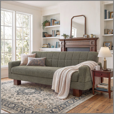 Modern Loveseat Sofa, Boucle Fabric Biscuit Back Loveseat with Square Arms and Single Cushion Seat, Upholstered 2-Seater Couch for Living Room and Bedroom, Green