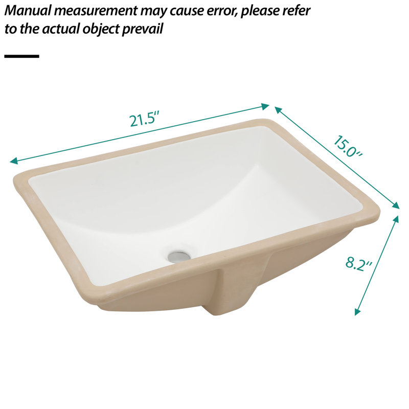 Lavabo de salle de bain en céramique blanche encastrable 21,5 "x 15" avec trop-plein - Design épuré moderne, teinté, convenant à plusieurs environnements de style rectangulaire, pour divers emplacements