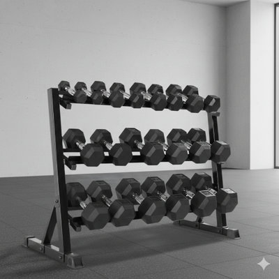 Dumbbell Storage Rack With Three Shelves: Specifically Engineered To Organize Dumbbells Weighing From 5 To 50 Pounds Each, With A Maximum Load Capacity Of 1100 Pounds