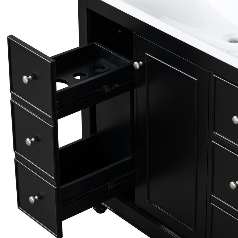Armoire de salle de bain noire 36 po, armoire et 4 tiroirs