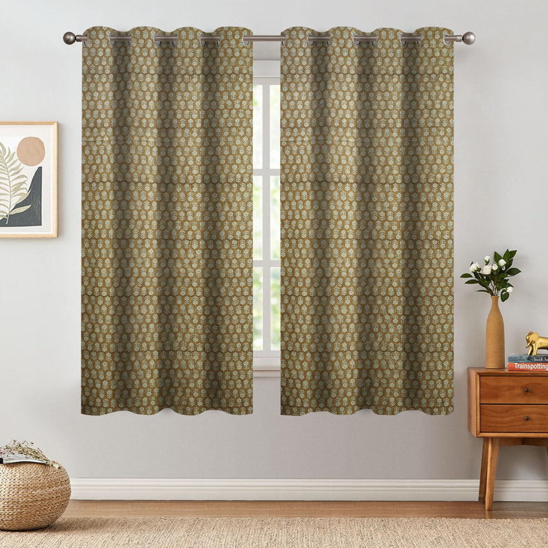 Fabdivine Linen Eyelet Curtains 54x108 Inch Stylish Window Drapes for Home- Tulsi Buti, 54" W x 63" L