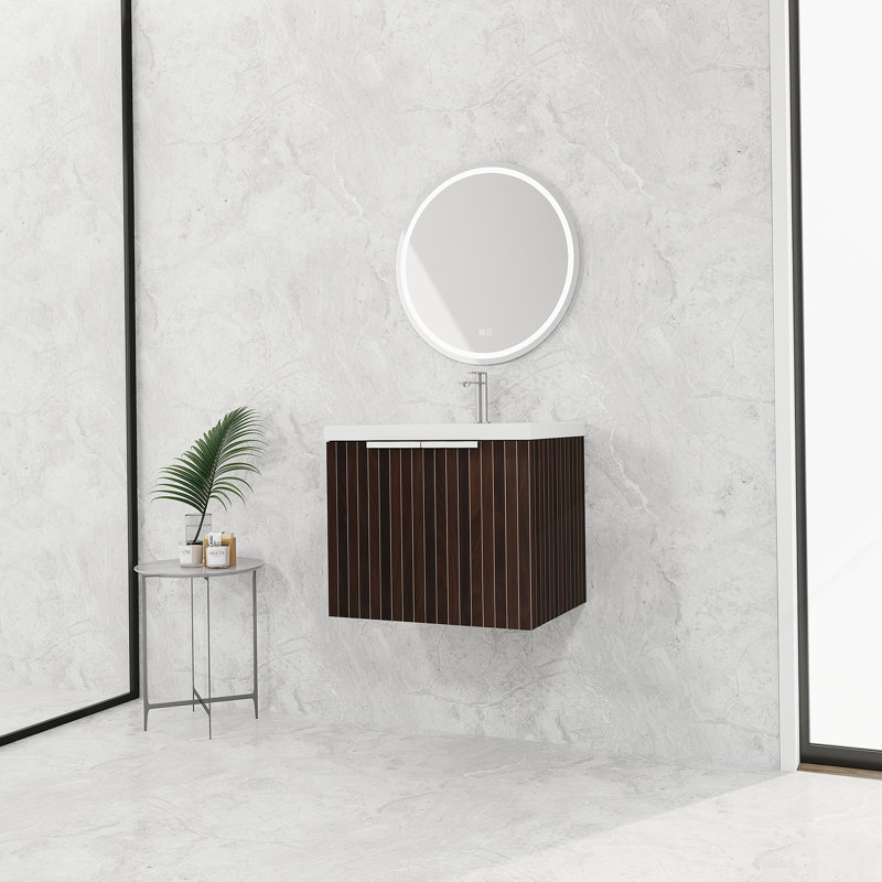 Meuble-lavabo de salle de bain avec lavabo en résine, portes à fermeture douce, conception à fixation flottante, Noir, 23.6"
