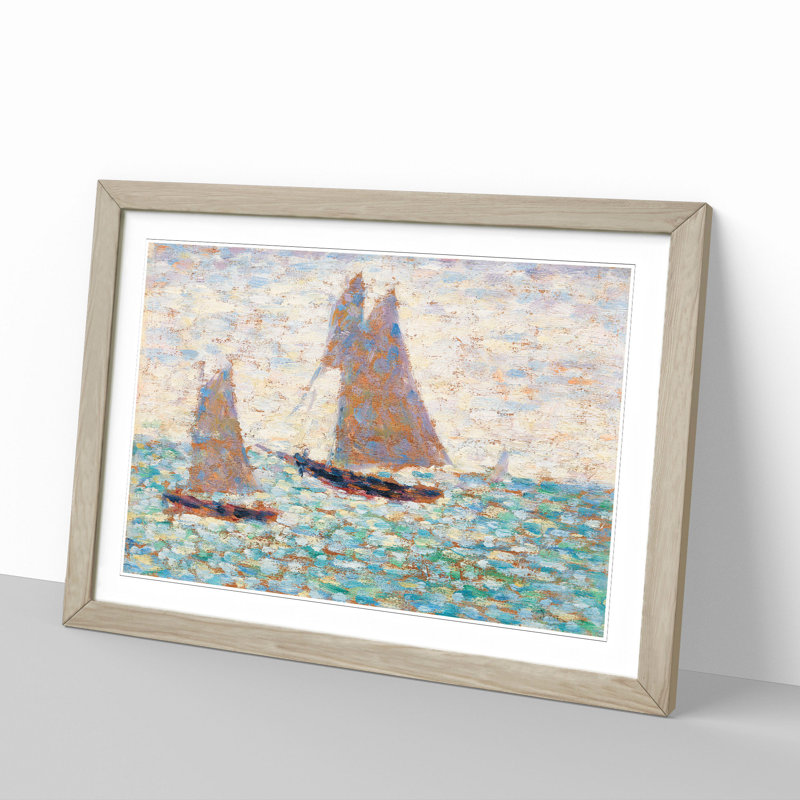Two Sailboats at Grandcamp by Georges Seurat - Picture Frame Painting, 36cm H x 48cm W x 2cm D, Oak