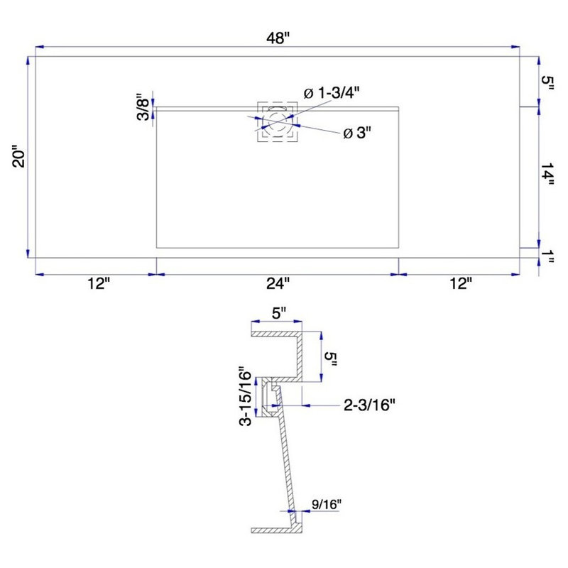 ADM Bathroom 20'' Resin Square Bathroom Sink, Glossy/White