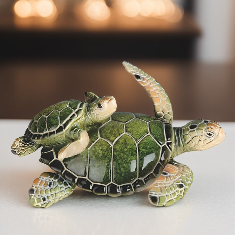 Figurine de tortue de mer l 5 po avec ourson, Vert