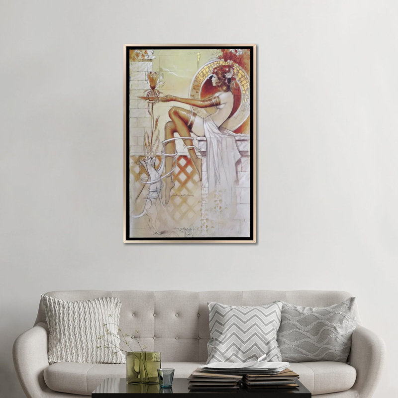 Chatte, reproduction d'art sur toile encadrée, 48" x 32", Toile avec cadre, Champagne