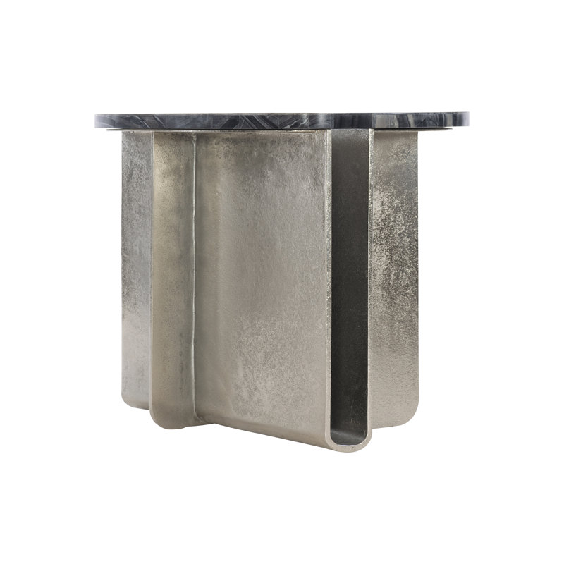 Transitional Black Forest Marble and Shiny Nickel Oval End Table