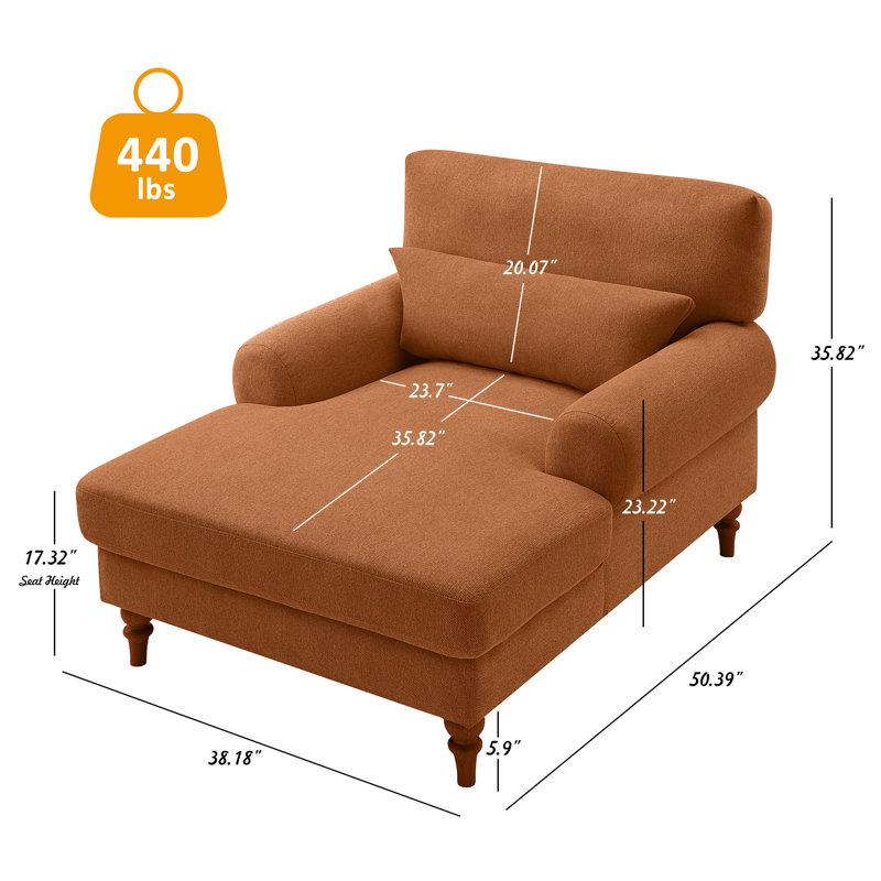 Davene Upholstered Chaise Lounge with Adjustable Backrest, Orange Polyester Blend, Black
