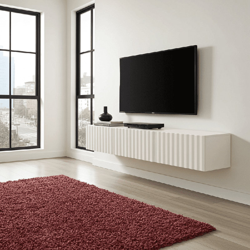Oasis Tv Stand Cabinet Wall Mounted Floating Entertainment Unit Modern With Slat Effect Wide, Black, 192cm x 42cm
