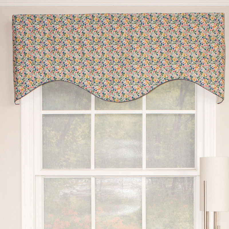 Floral Cotton Blend Scalloped 50'' W Window Valance in Ivory