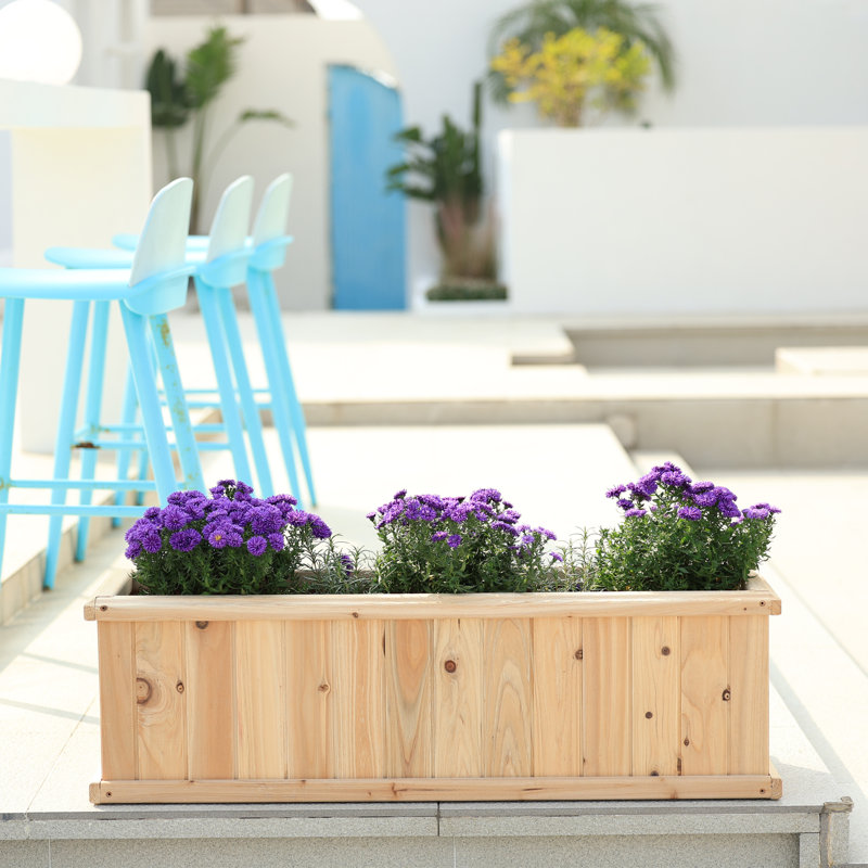 Boîte à fleurs rectangulaire en cèdre massif avec trous de drainage Barros, Beige, H 12 po x l 40 po x P 12 po