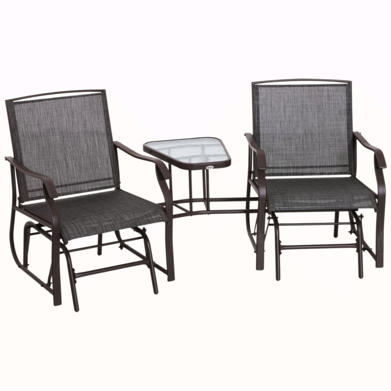 Fauteuil oscillant d'extérieur Outsunny avec table basse, causeuse à 2 places pour chaise berçante de patio et d'extérieur, gris