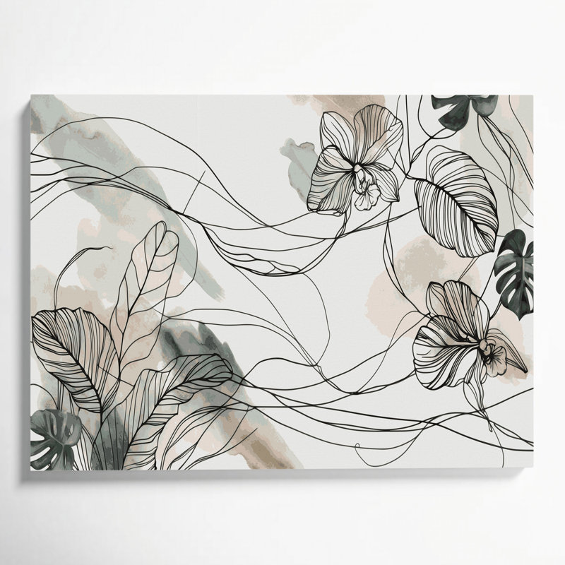 Art botanique sur toile blanc, ligne minimaliste botanique, 11" H x 14" W