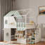 Lit superposé en bois avec escalier de rangement, plateformes de rangement ouvertes, tablette supplémentaire, toit, fenêtres mignonnes et porte centrale-831743417