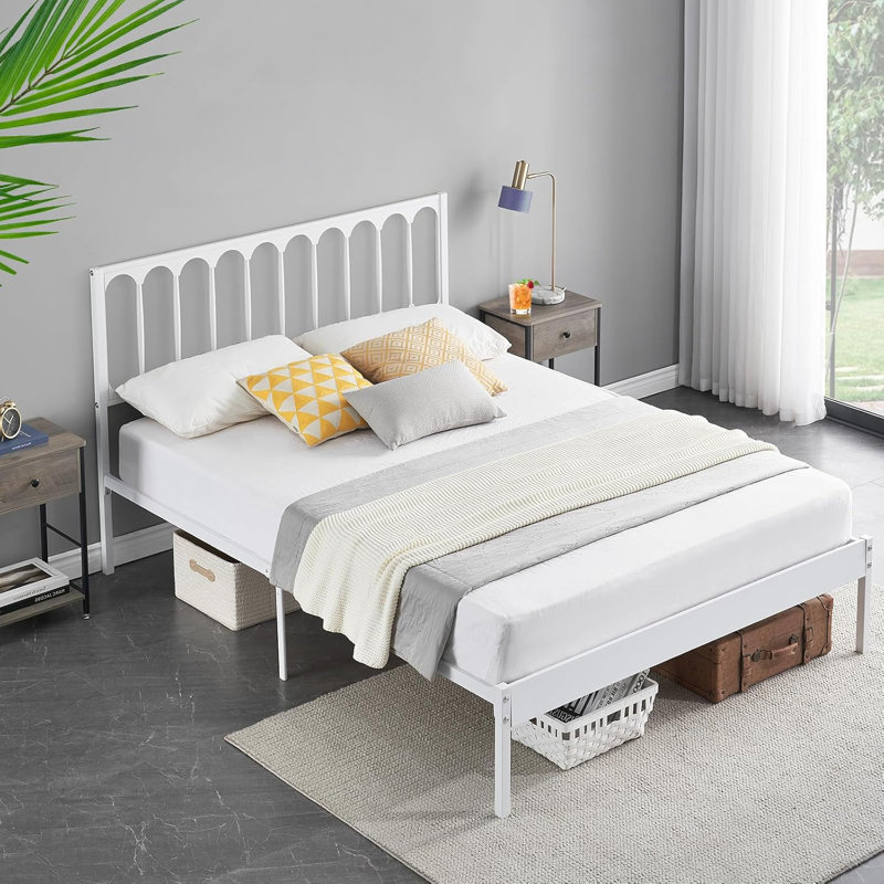 Solid Wood Slat Bed, White, Full
