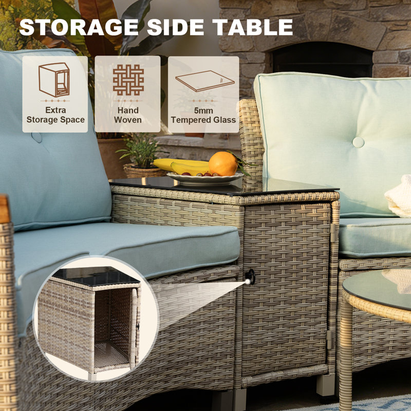 2-Person Armless Single Chairs with Side Table, Beige