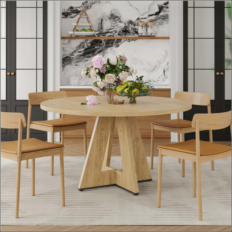 Table de salle à manger ronde pour 4 à 7 personnes, table de cuisine en bois moderne avec base en métal robuste, grande table de salle à manger ronde pour salle à manger, assemblage facile