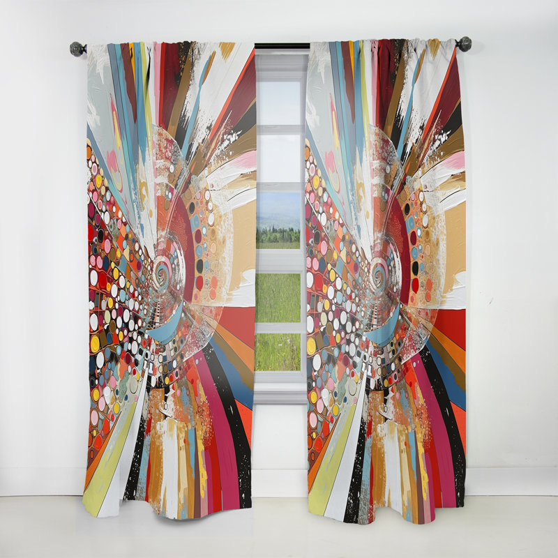 Bellamie - Œuvre abstraite à pois et triangles - Rideau moderne - Velours obscurcissant - 1 panneau, L 52 po x L 84 po