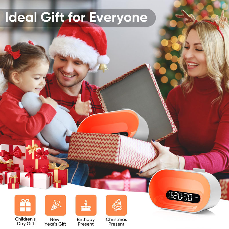 White Noise Sound Machine & Sunrise Alarm Clock, 30 Sleep Sounds, 14 Night Lights, 0-100% Dimmer, Dual Alarm, Sleep Timer, Dimmable Bedside Lamp Wake Up Light For Heavy Sleepers Adults, Kids, Bedrooms