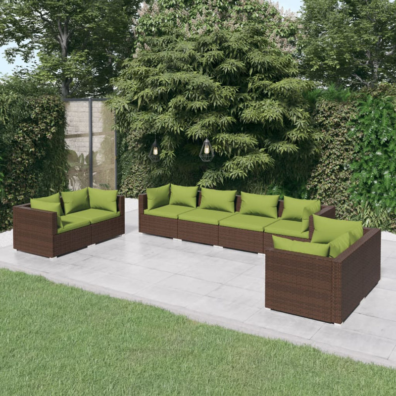 8 Piece Lounge Sofa Seating Group, Green, Brown