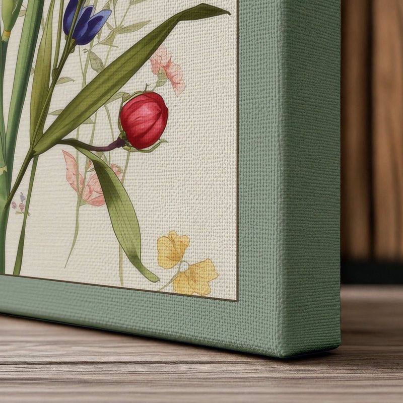 Iris and Specimen Botanical - Wrapped Canvas, 30x20 - 76.2 x 50.8 cm, Sage Border