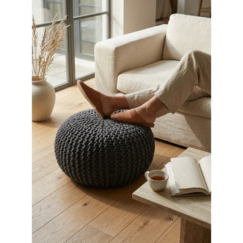 Verica Upholstered Pouf, Dark Gray
